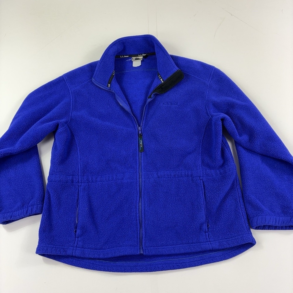 Vintage L.L. Bean Fleece Jacket Mens Large Blue Full Zip Stand 90s Outdoor